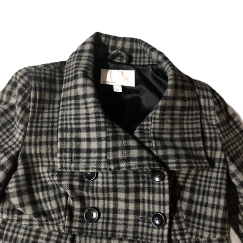 Old Navy Grey Black Plaid Peacoat Size S - Picture 5 of 11